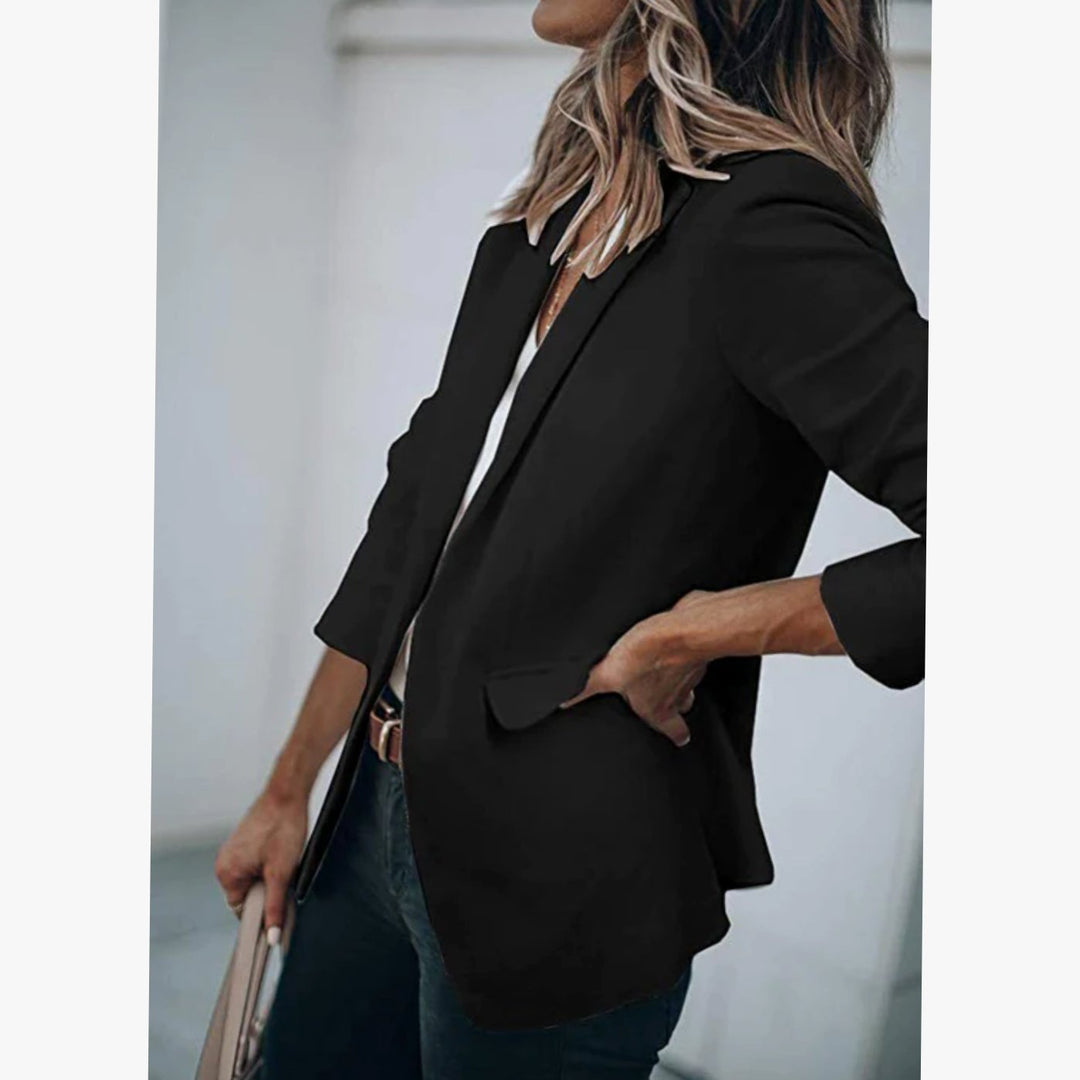 Women's Tailored Lapel-Collar Long-Sleeve Blazer - Black