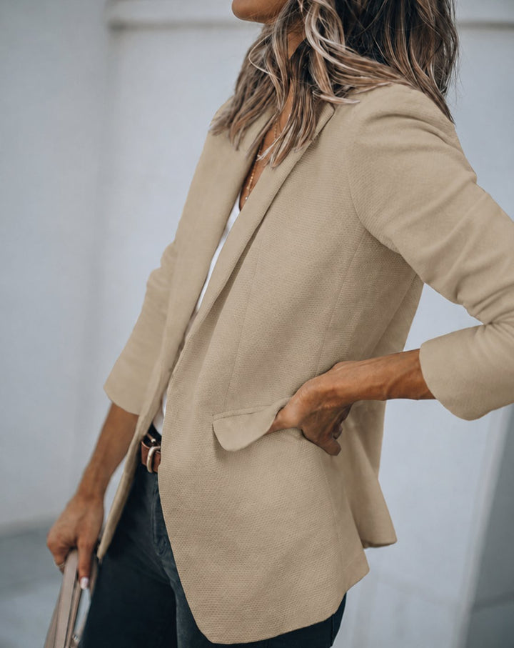 Women's Tailored Lapel-Collar Long-Sleeve Blazer - Light Brown