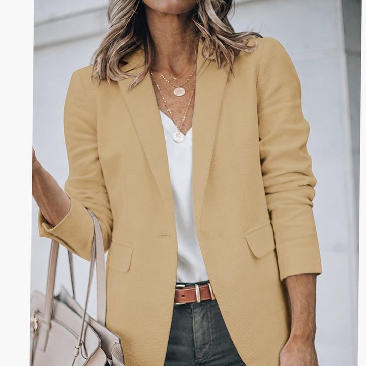 Women's Tailored Lapel-Collar Long-Sleeve Blazer - Beige