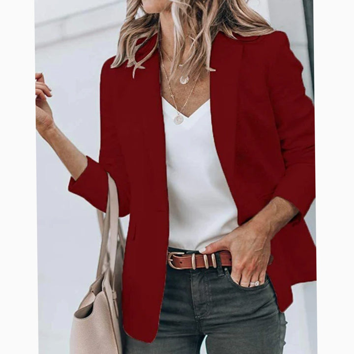 Women's Tailored Lapel-Collar Long-Sleeve Blazer - Burgundy
