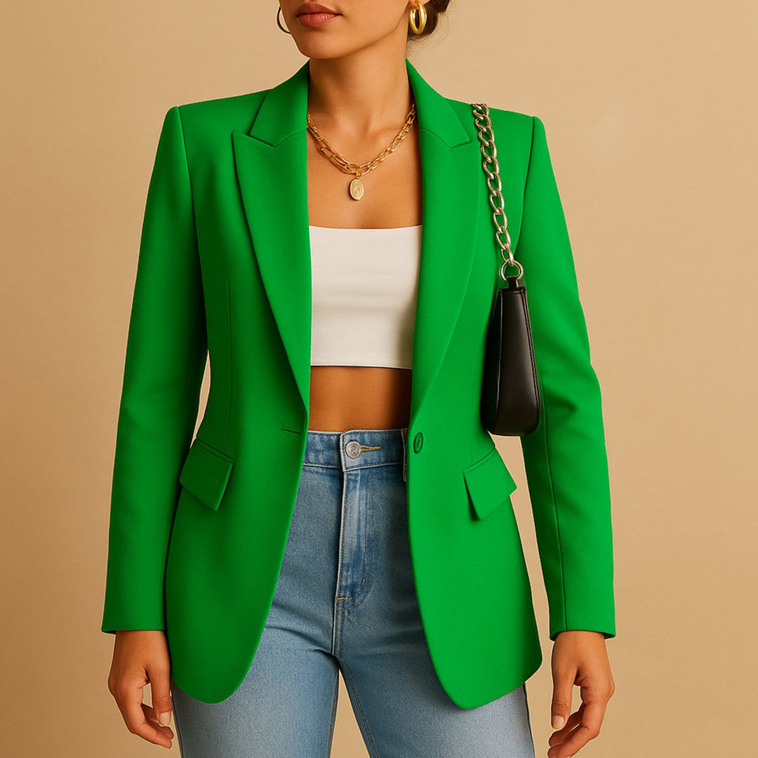 Women's Tailored Notch-Lapel Single-Button Blazer - Green