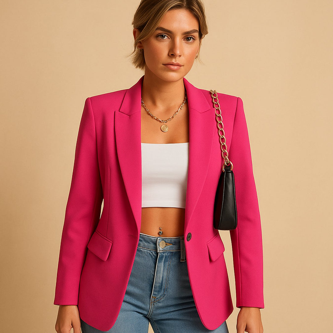 Women's Tailored Notch-Lapel Single-Button Blazer - Pink