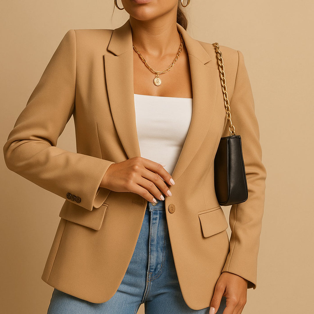 Women's Tailored Notch-Lapel Single-Button Blazer - Beige