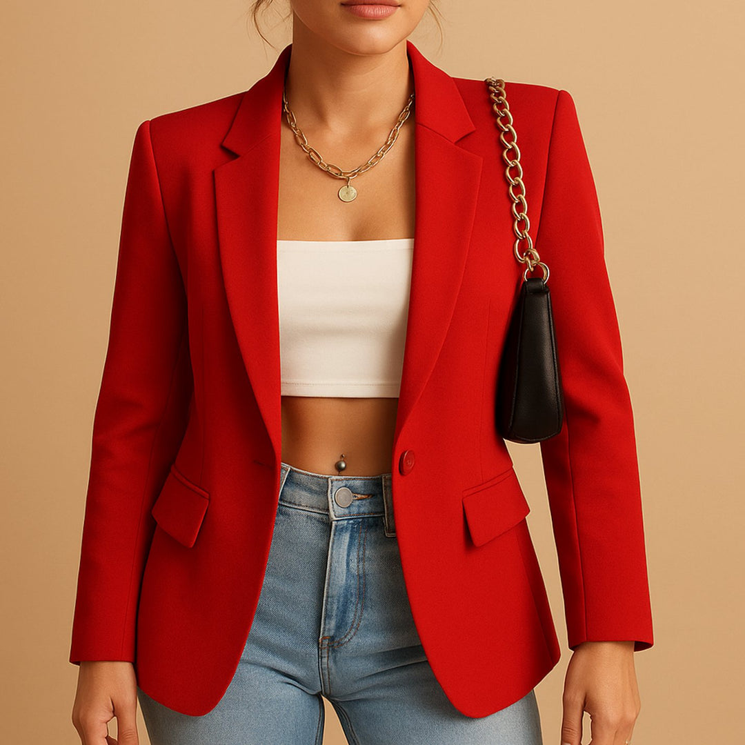 Women's Tailored Notch-Lapel Single-Button Blazer - Red