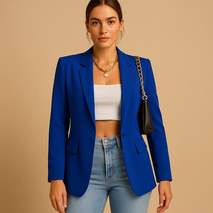 Women's Tailored Notch-Lapel Single-Button Blazer - Blue