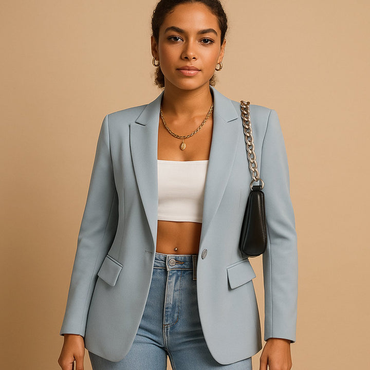 Women's Tailored Notch-Lapel Single-Button Blazer - Light Blue