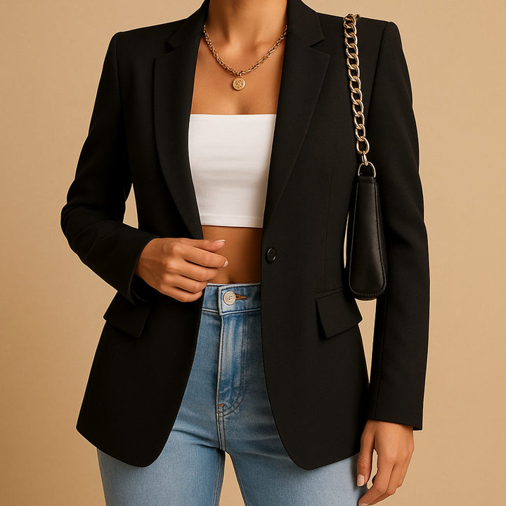 Women's Tailored Notch-Lapel Single-Button Blazer - Black