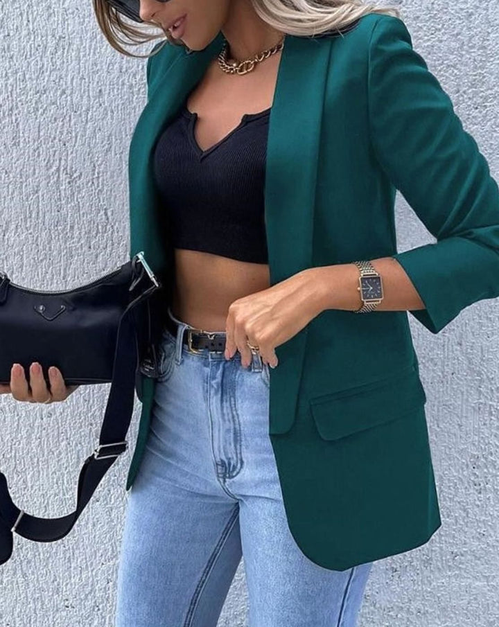 Women's Tailored Open-Front Long-Sleeve Blazer Jacket - Green