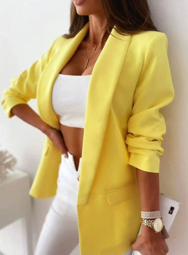 Women's Tailored Open-Front Long-Sleeve Blazer Jacket - Yellow