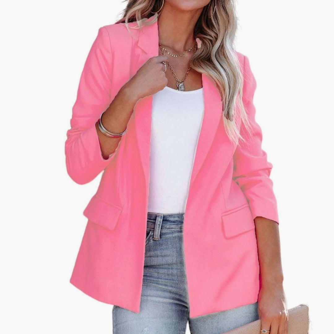 Women's Tailored Open-Front Notch-Lapel Blazer Jacket - Pink