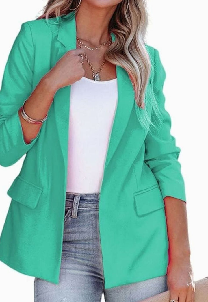 Women's Tailored Open-Front Notch-Lapel Blazer Jacket - Green