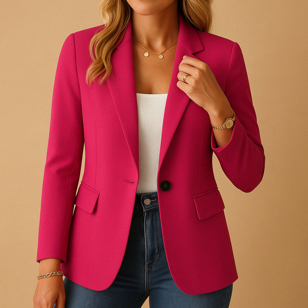Women's Tailored Single-Breasted Notch Lapel Blazer Jacket, White - Pink