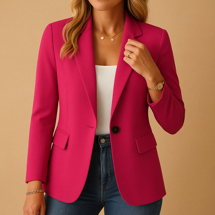 Women's Tailored Single-Breasted Notch Lapel Blazer Jacket, White - Pink