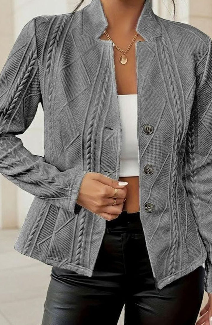 Women's Textured Stand-Collar Open-Front Blazer - Gray
