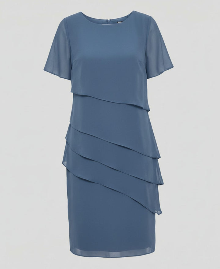 Women's Tiered Chiffon Short-Sleeve Knee-Length Cocktail Dress