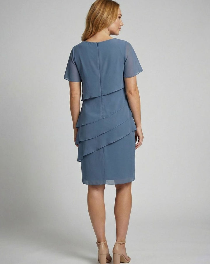 Women's Tiered Chiffon Short-Sleeve Knee-Length Cocktail Dress