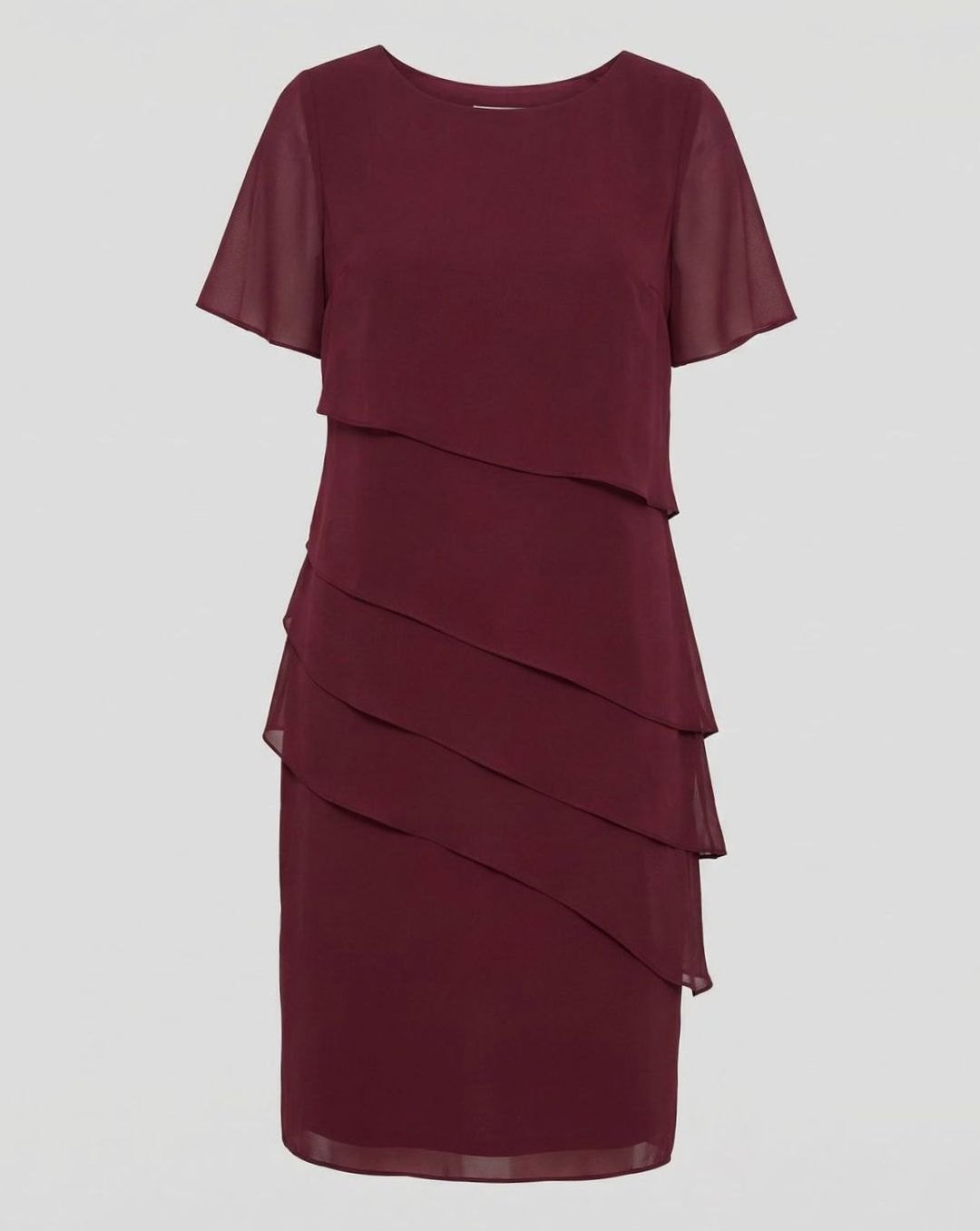 Women's Tiered Chiffon Short-Sleeve Knee-Length Cocktail Dress - Red