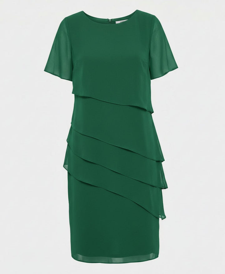Women's Tiered Chiffon Short-Sleeve Knee-Length Cocktail Dress - Green