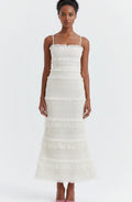 Isabella | Women's Tiered Fringe Smocked Spaghetti-Strap Midi Dress