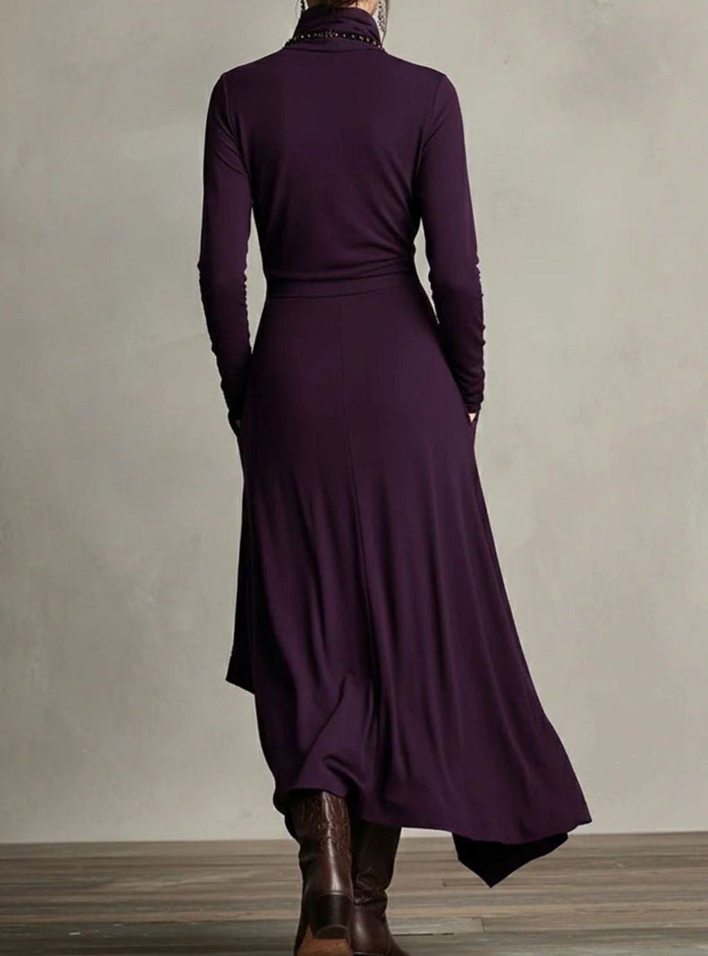Women's Turtleneck Long Sleeve Asymmetric Layered Maxi Dress