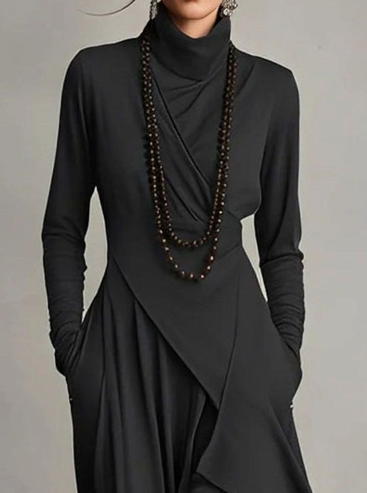 Women's Turtleneck Long Sleeve Asymmetric Layered Maxi Dress