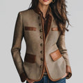 Evelyn | Women's Tweed Blazer Faux-Leather Trim Button-Front Jacket