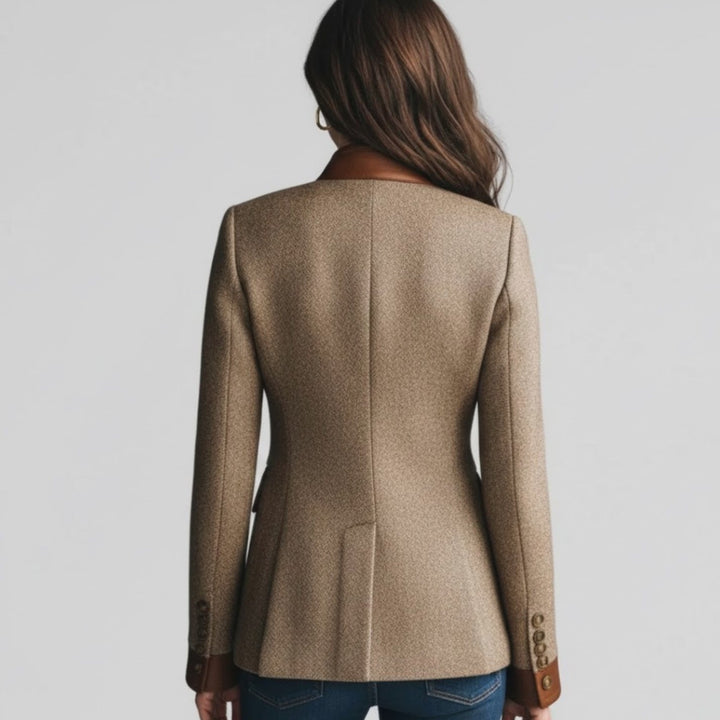 Women's Tweed Blazer Faux-Leather Trim Button-Front Jacket