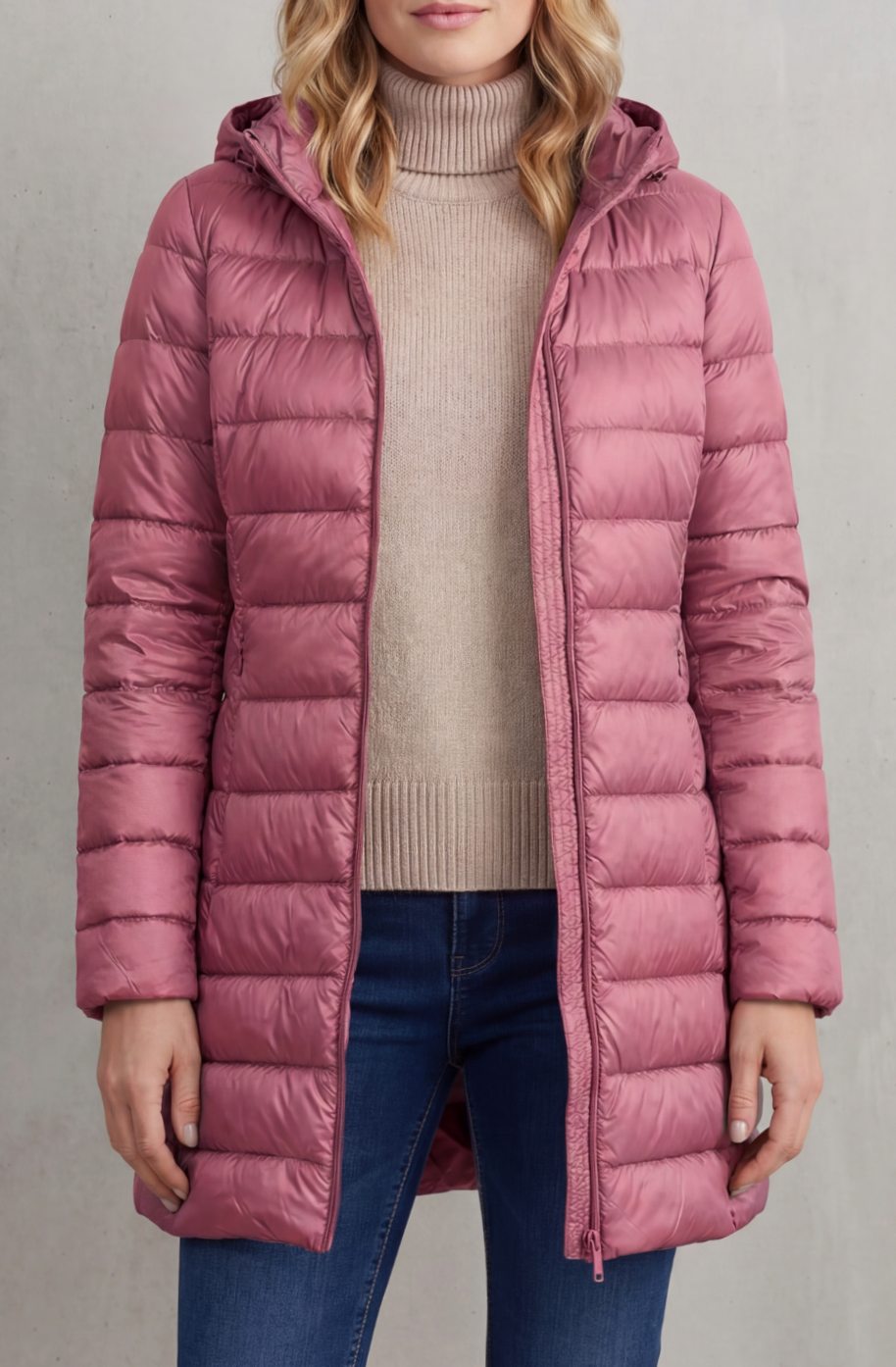 Women's Ultra-Lightweight Hooded Down Puffer Coat - Pink