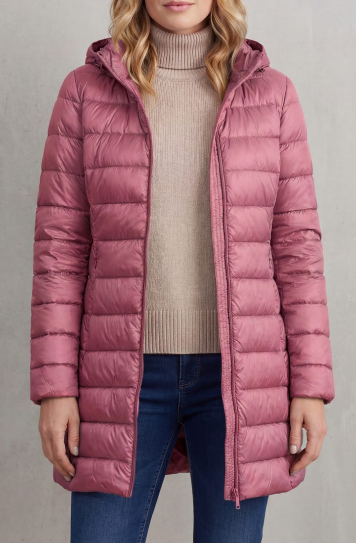 Women's Ultra-Lightweight Hooded Down Puffer Coat - Pink