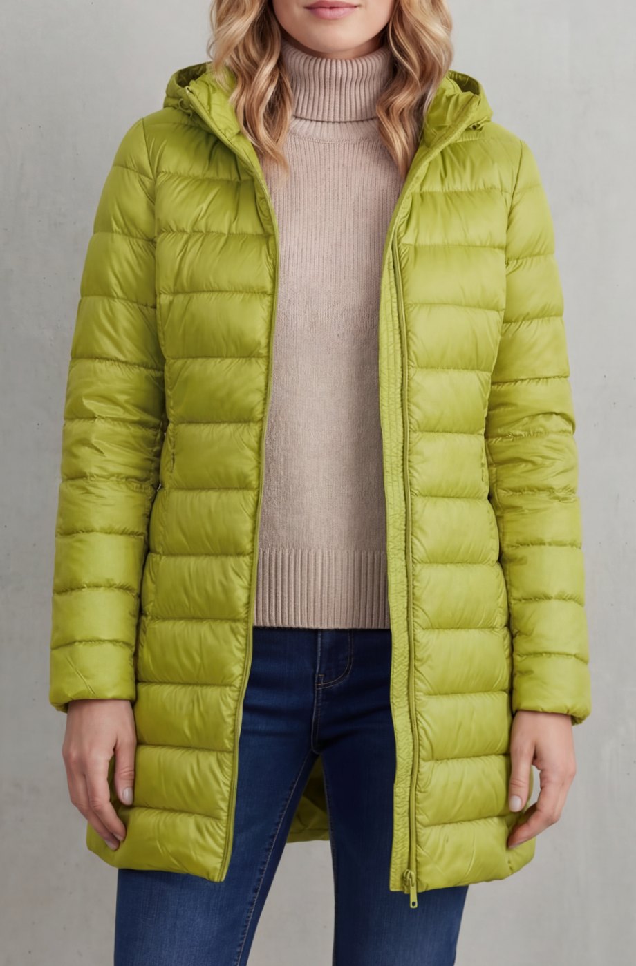 Women's Ultra-Lightweight Hooded Down Puffer Coat - Yellow