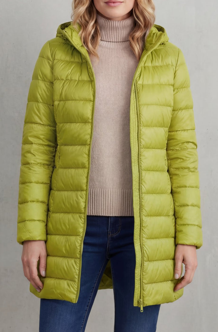 Women's Ultra-Lightweight Hooded Down Puffer Coat - Yellow