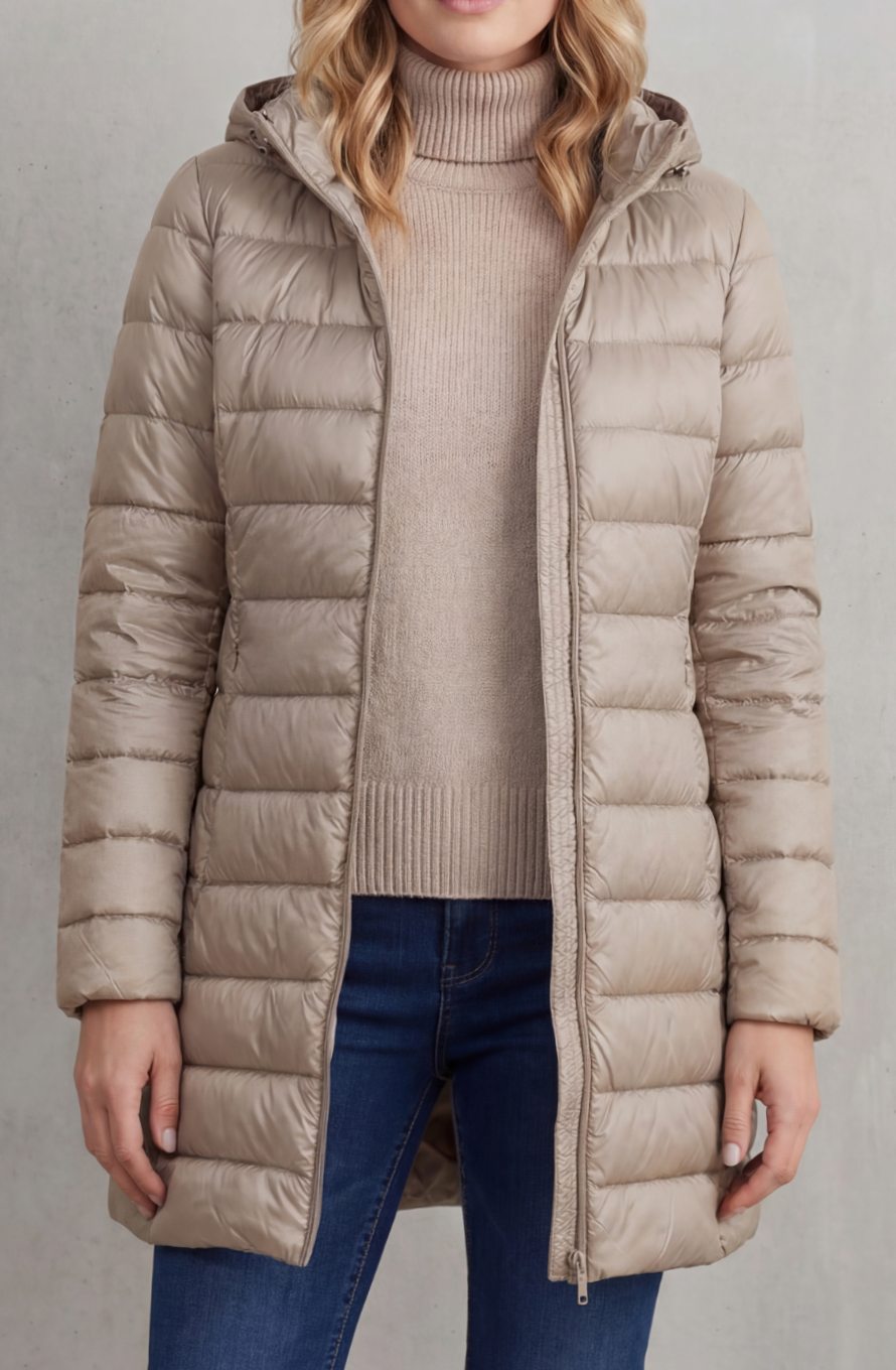 Women's Ultra-Lightweight Hooded Down Puffer Coat - Khaki
