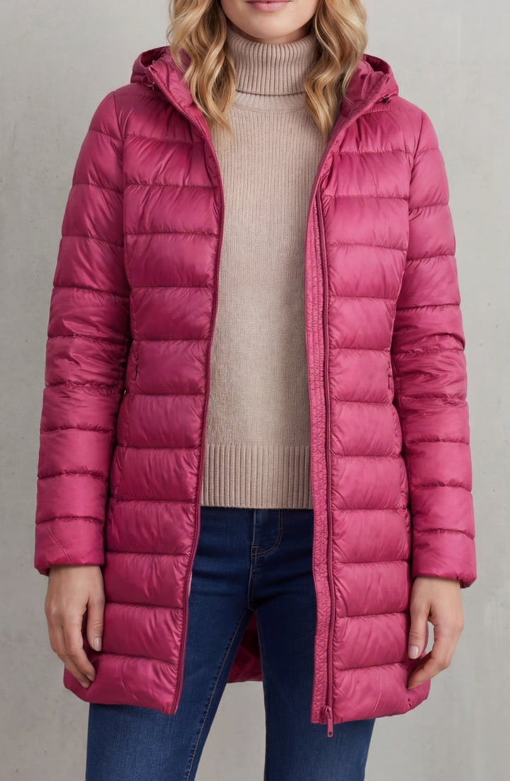 Women's Ultra-Lightweight Hooded Down Puffer Coat - Fuchsia
