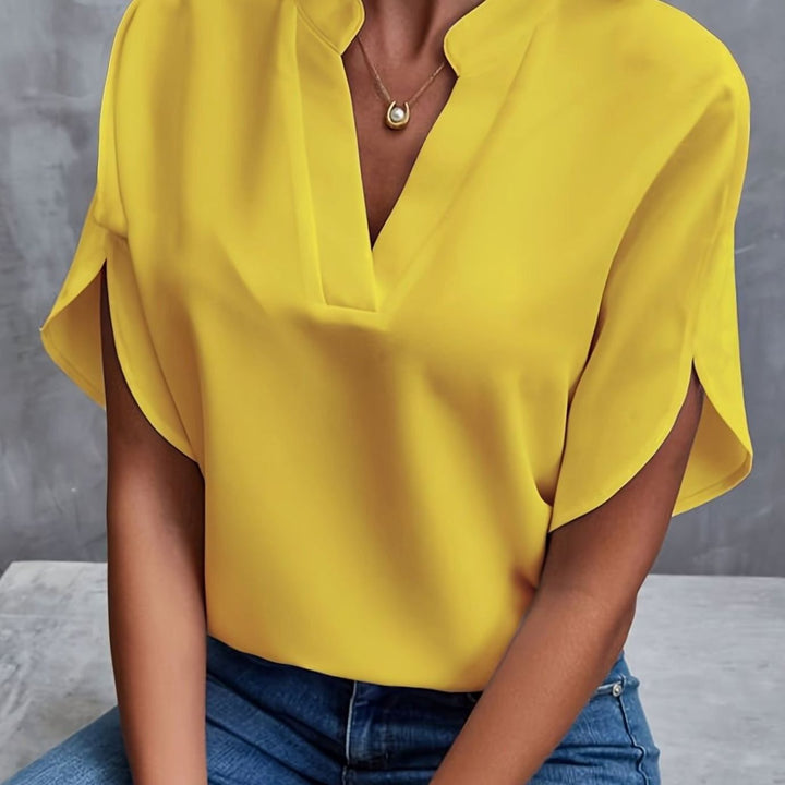 Women's V-Neck Batwing-Sleeve Relaxed Blouse - Yellow