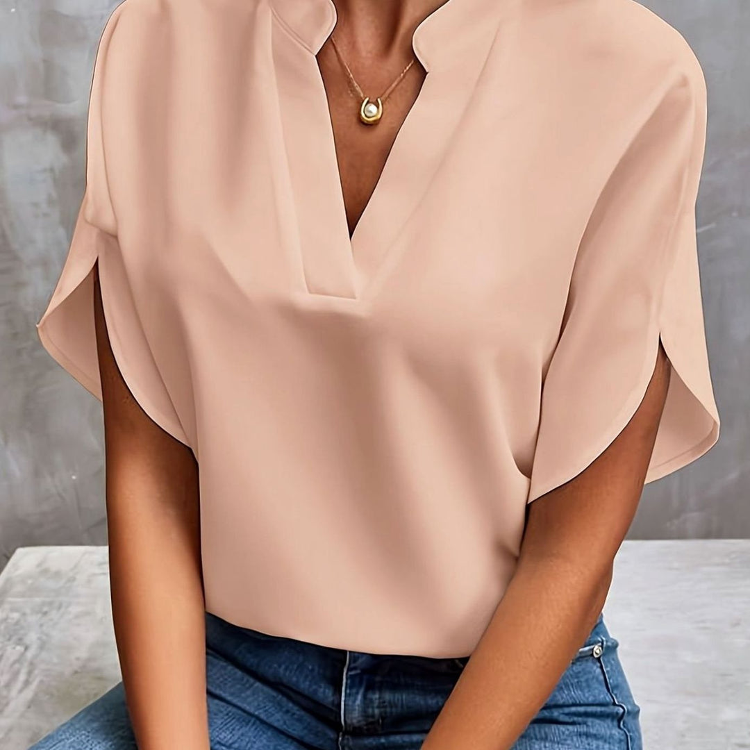 Women's V-Neck Batwing-Sleeve Relaxed Blouse - Apricot