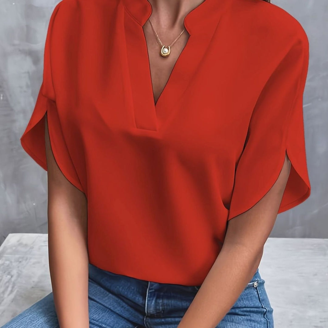 Women's V-Neck Batwing-Sleeve Relaxed Blouse - Red
