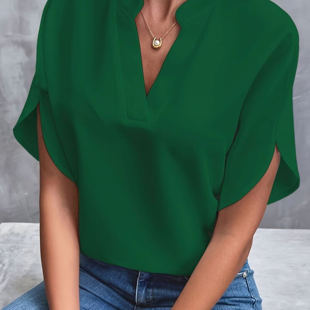 Women's V-Neck Batwing-Sleeve Relaxed Blouse - Green