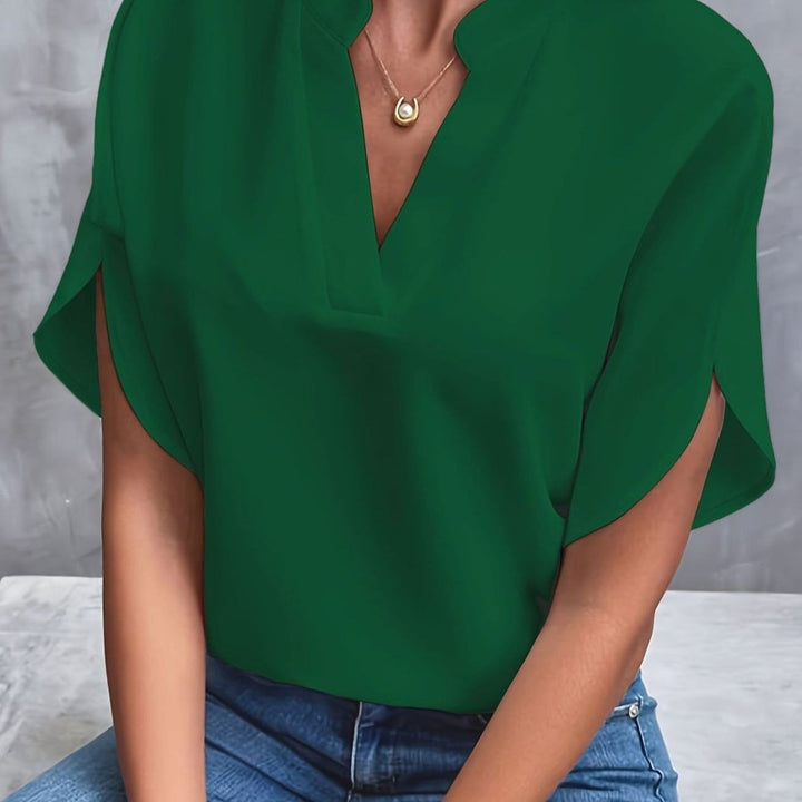 Women's V-Neck Batwing-Sleeve Relaxed Blouse - Green