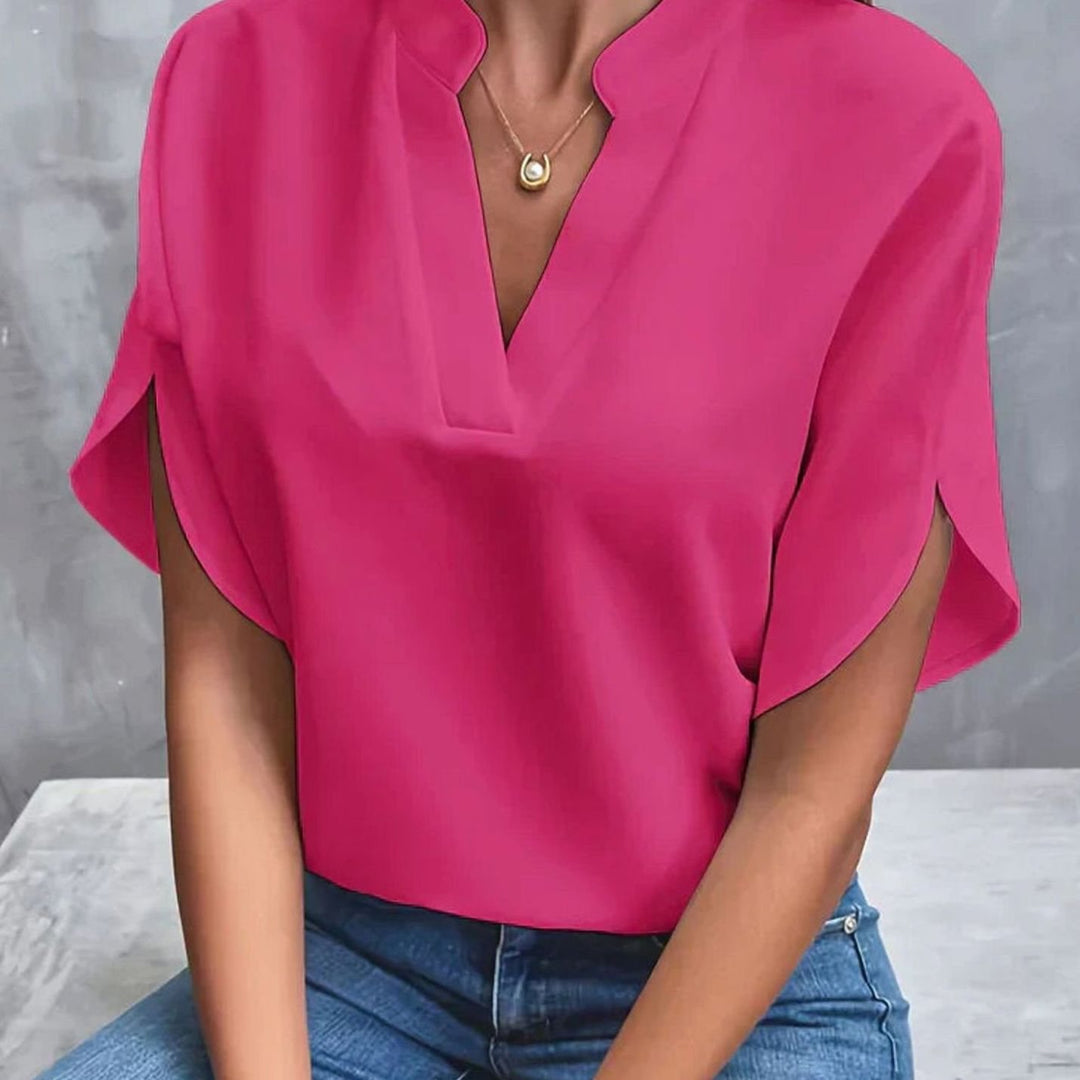 Women's V-Neck Batwing-Sleeve Relaxed Blouse - Pink
