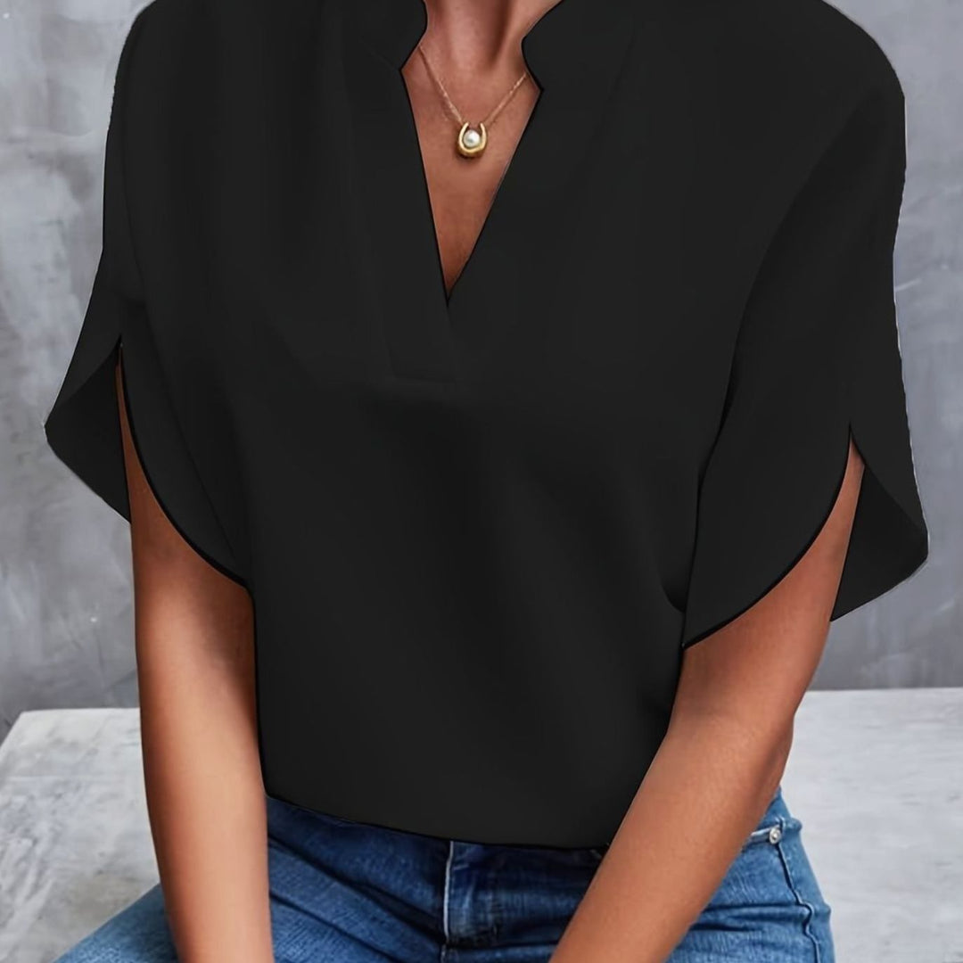 Women's V-Neck Batwing-Sleeve Relaxed Blouse - Black