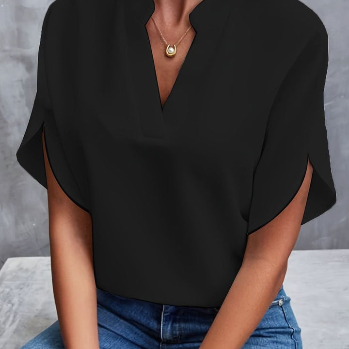 Women's V-Neck Batwing-Sleeve Relaxed Blouse - Black