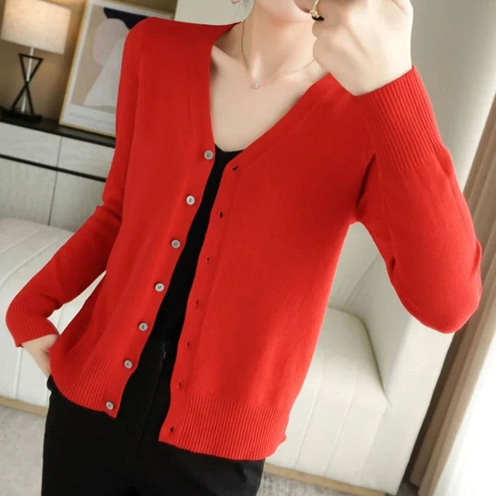 Women's V-Neck Button-Front Long Sleeve Knit Cardigan Sweater