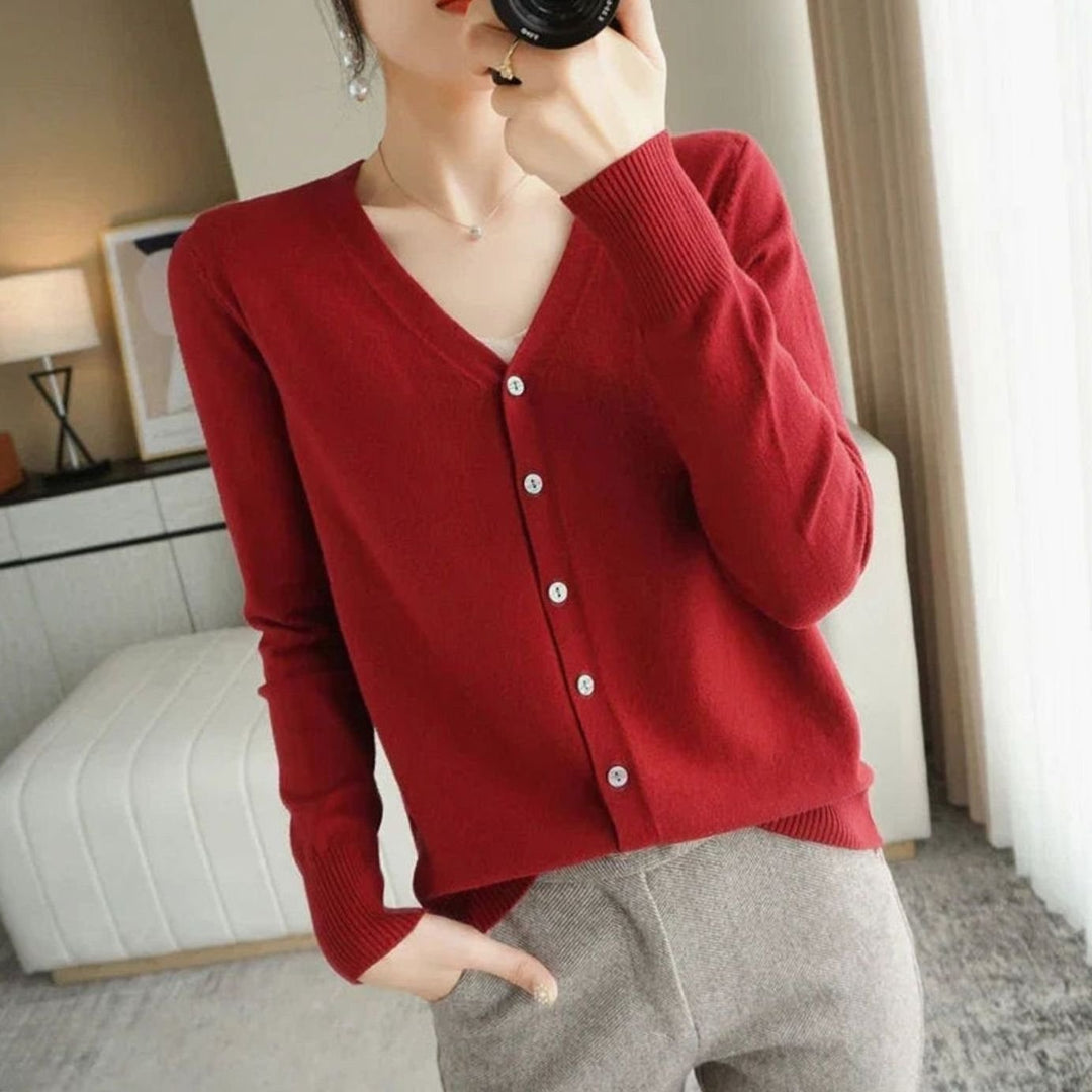 Women's V-Neck Button-Front Long Sleeve Knit Cardigan Sweater