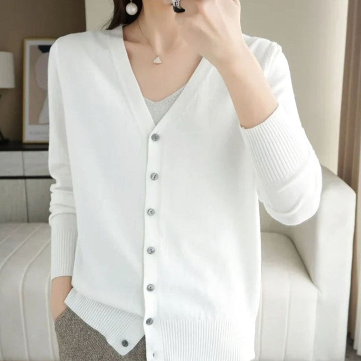 Women's V-Neck Button-Front Long Sleeve Knit Cardigan Sweater