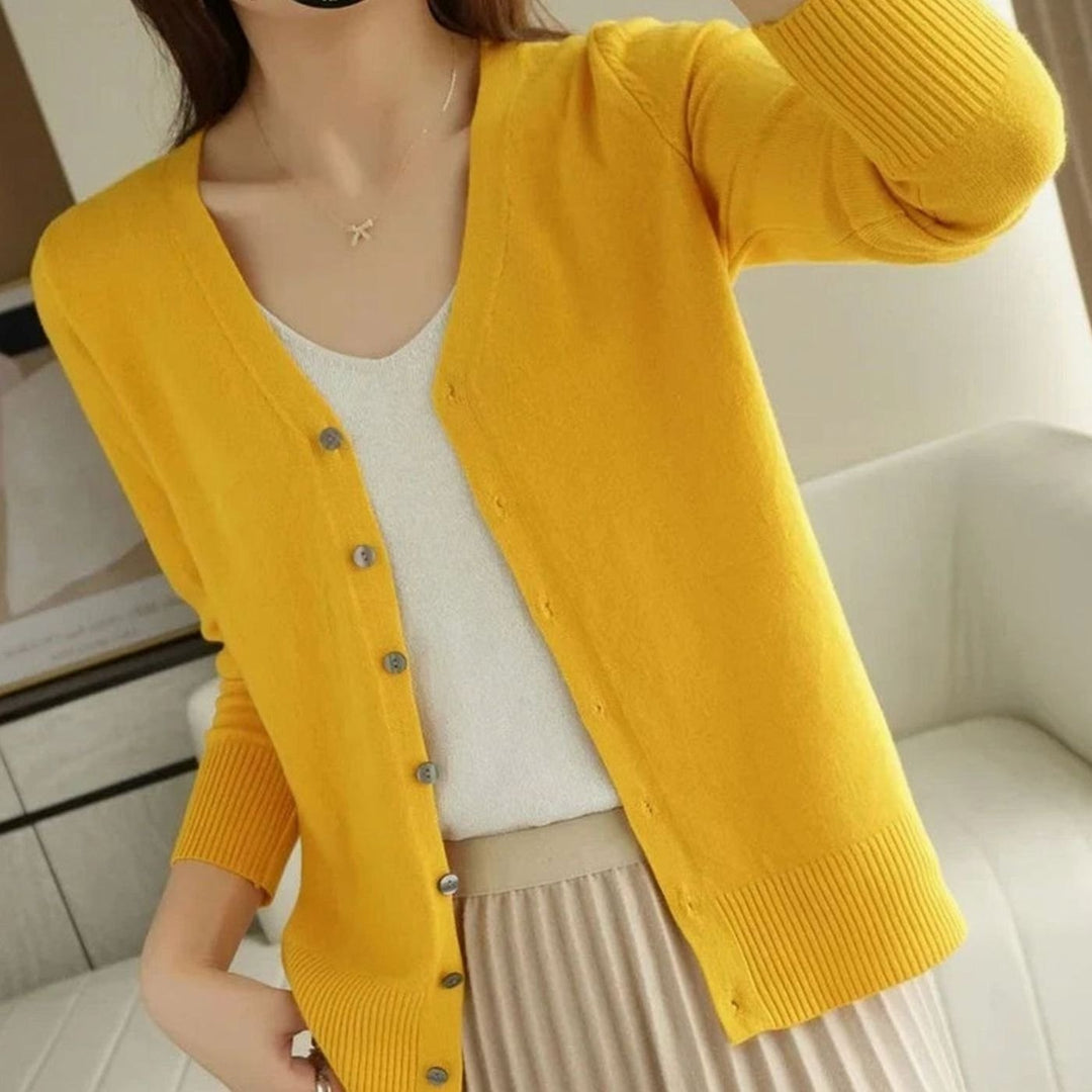 Women's V-Neck Button-Front Long Sleeve Knit Cardigan Sweater