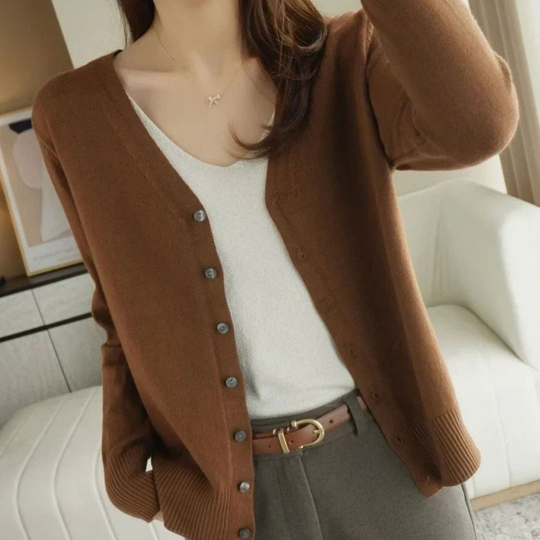 Women's V-Neck Button-Front Long Sleeve Knit Cardigan Sweater