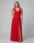 Eleanor | Women's V-Neck Lace-Trim Chiffon Maxi Evening Dress Side Slit