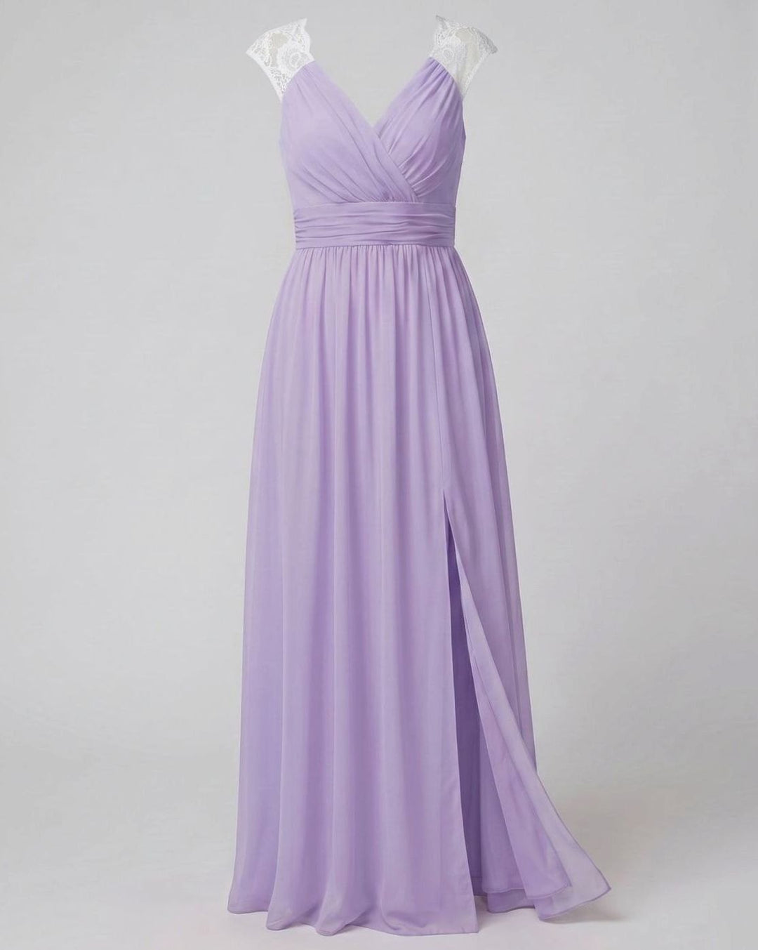 Women's V-Neck Lace-Trim Chiffon Maxi Evening Dress Side Slit - Purple