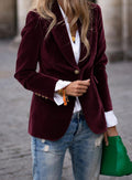 Mia | Women's Velvet Single-Button Notch-Lapel Fitted Blazer