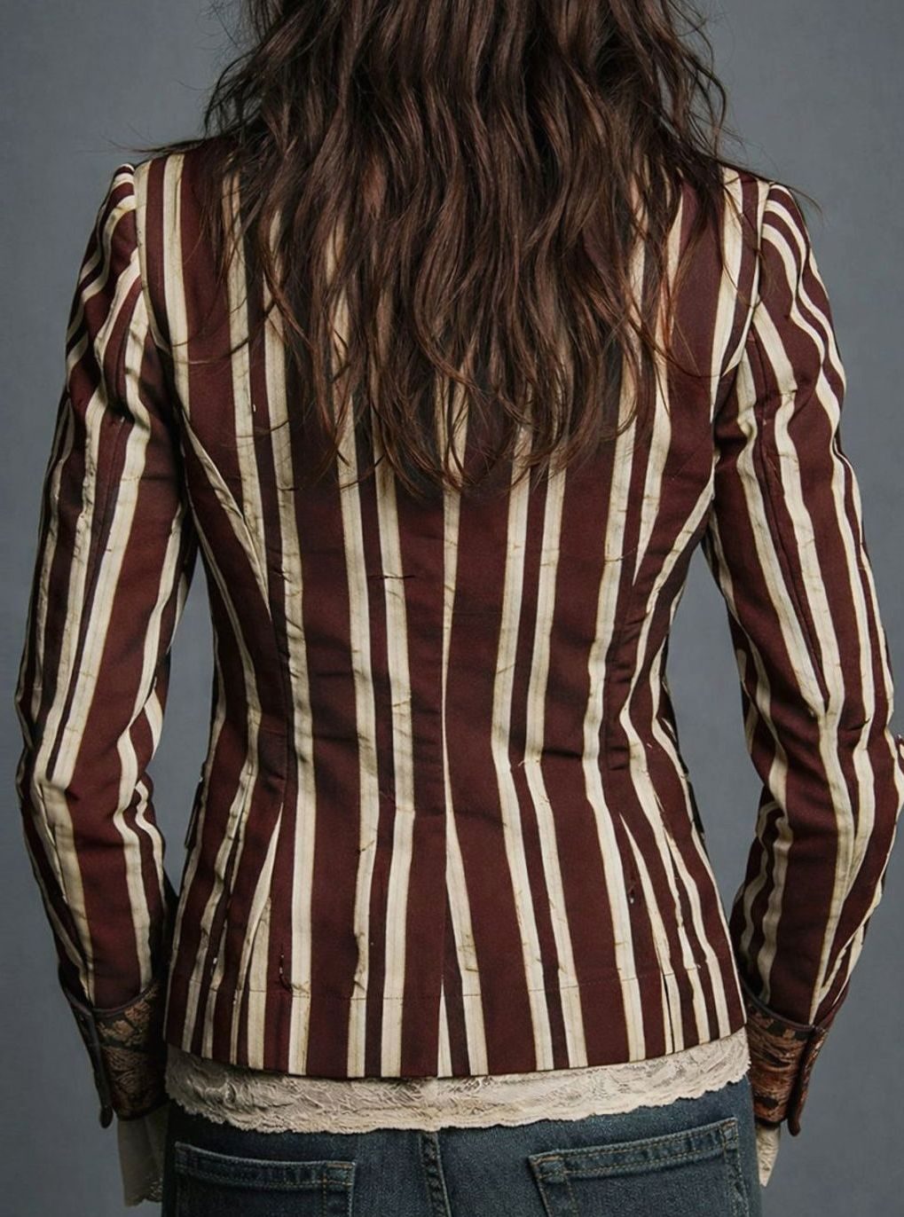 Women's Vintage Floral Print Striped Structured Blazer